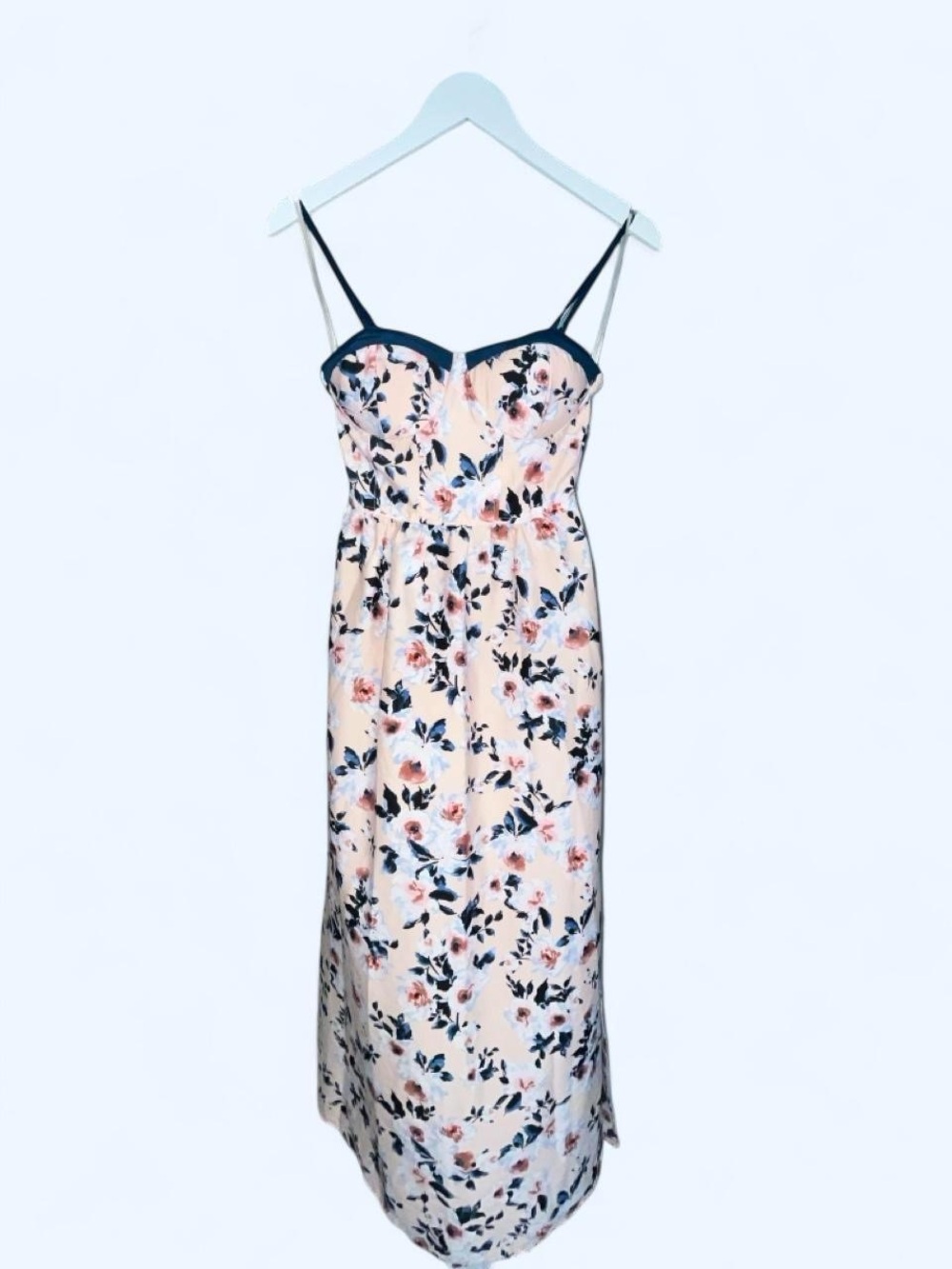 Band of Gypsies Cream Floral Maxi Dress with Navy Trim